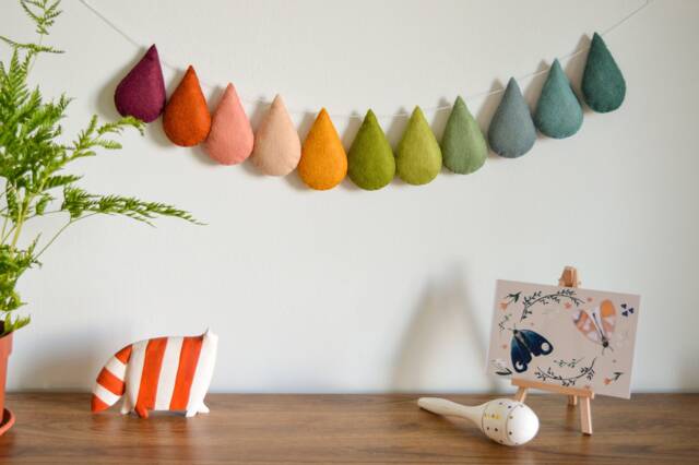 Garland For Nursery Drops Felt First Gift Droplet Garland Rainbow Modern Wool - image 1