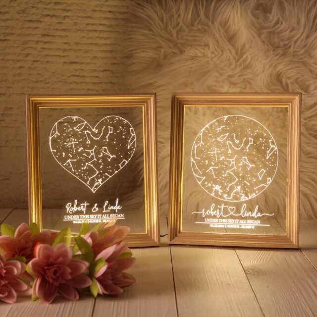 Star Map On Night Light - Personalized Constellation Stars Wedding Chart Anniversary Gift Celestial Engagement Sign