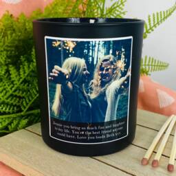 Personalised Photo Candle Gift - Bespoke Valentines Wedding Bridal Engagement Birthday Mothers Day - Matt Black Glass Jar - thumbnail 2