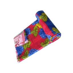 Vintage Sari Cotton Quilt, Kantha Bed Cover, Indian Handmade Reversible Blanket - thumbnail 3