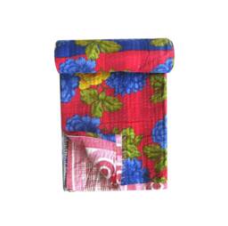 Vintage Sari Cotton Quilt, Kantha Bed Cover, Indian Handmade Reversible Blanket