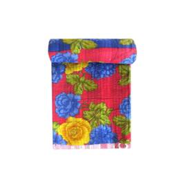 Vintage Sari Cotton Quilt, Kantha Bed Cover, Indian Handmade Reversible Blanket - thumbnail 2