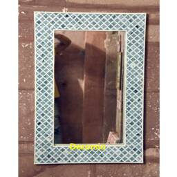 Handmade Teal Green Bone Inlay Moroccan Trellis Rectangular Wall Mirror, Wedding Gift - thumbnail 2