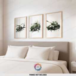 Green Military Vehicle Prints - Set Of 3 Posters - Watercolour Design Boys Room Bedroom Decor Gifts Army Wall Art Kids Artwork - thumbnail 2
