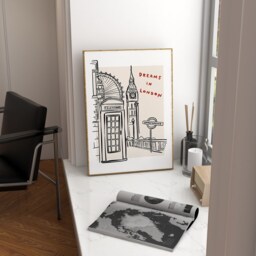 Dreams in London Print, Ink Bleed Style, Trendy City Poster, Quirky Wall Art, Apartment Decor, Unframed - thumbnail 2