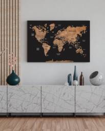 Wood World Map Wall Art, Push Pin Decor, Personalized Travel With Pins, Wooden Apartment Decor New House Gift