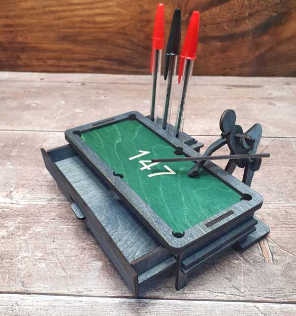 Novelty Billiards Pen Holder-Desktop Snooker Table Wood Ornament-Snooker Gift-Pool Gift-Personalised Games Gift, Office Desk Green Bed - image 1