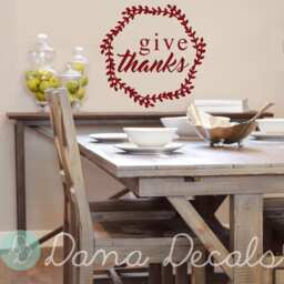 Give Thanks Wreath Vinyl Wall Decal - Thanksgiving Dining Room Decor - thumbnail 2