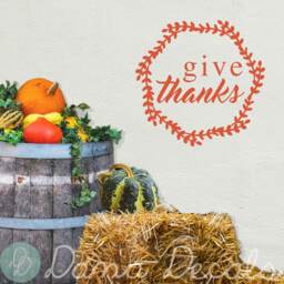 Give Thanks Wreath Vinyl Wall Decal - Thanksgiving Dining Room Decor - thumbnail 3