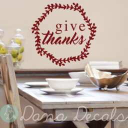 Give Thanks Wreath Vinyl Wall Decal - Thanksgiving Dining Room Decor - thumbnail 1
