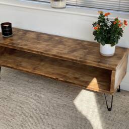Handmade Reclaimed Wood Tv Stand - Rustic Industrial Scaffold Board Media Unit With Hairpin Legs - thumbnail 2