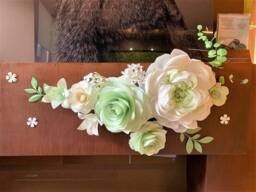 Large Paper Flower Wall Decor Set, Green & White Peony - thumbnail 1