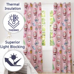 Cute Kawaii Santa Snowman Gift Characters Soft Pink Background Seamless Pattern Readymade Eyelet Ring Top Thermal 100% Blackout Curtains - thumbnail 3