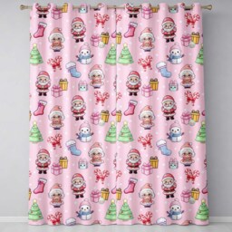 Cute Kawaii Santa Snowman Gift Characters Soft Pink Background Seamless Pattern Readymade Eyelet Ring Top Thermal 100% Blackout Curtains - thumbnail 2