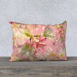 Velvet Pillow, Lumbar, Pink Lillies Throw Boho Flowers, Soft Colors, 20 X 14 In, Pale Pink Decorative Cushion Bed Pillow - thumbnail 2