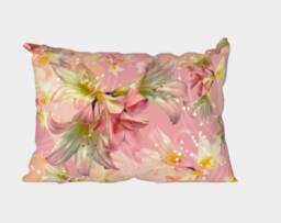 Velvet Pillow, Lumbar, Pink Lillies Throw Boho Flowers, Soft Colors, 20 X 14 In, Pale Pink Decorative Cushion Bed Pillow - thumbnail 3