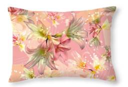 Velvet Pillow, Lumbar, Pink Lillies Throw Boho Flowers, Soft Colors, 20 X 14 In, Pale Pink Decorative Cushion Bed Pillow