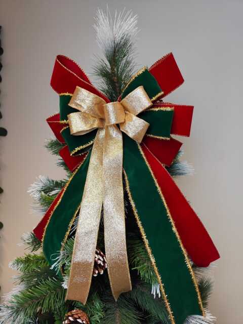 Red Green Gold Velvet Bow Wreath Christmas Tree Topper Lantern Bow Xmas Decorations Wedding - image 1