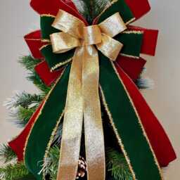 Red Green Gold Velvet Bow Wreath Christmas Tree Topper Lantern Bow Xmas Decorations Wedding - thumbnail 2