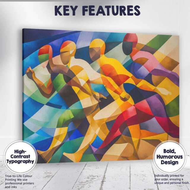 Abstract Flowing Marathon Runners Contemporary Colourful Art Canvas Wall Print Decor Picture Ready To Hang - image 1