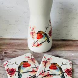 Personalised Robin Vase Coasters Themed Gifts Robins Garden Birds - thumbnail 2