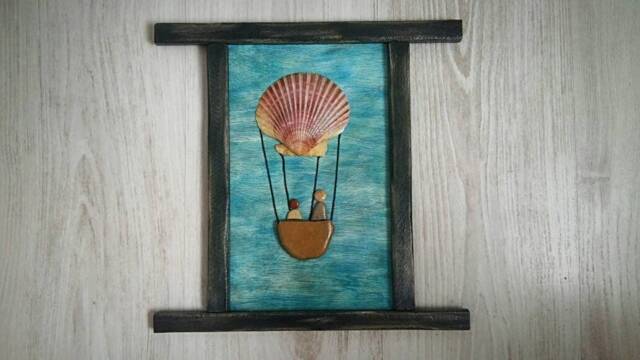 Picture Of Stones, Stones & Shell, Decorative Painting Wall Decoration, Stone Art, Hot Air Balloon, Adventure Picture, Home Decor - image 1