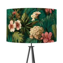 Green Tropical Print Velvet Lampshade 25cm 30cm 35cm 40cm 45cm - Drum Lamp Shade Handmade Home Decor Ceiling Floral Leaves Tiki Hula - thumbnail 2