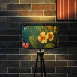 Green Tropical Print Velvet Lampshade 25cm 30cm 35cm 40cm 45cm - Drum Lamp Shade Handmade Home Decor Ceiling Floral Leaves Tiki Hula - thumbnail 3