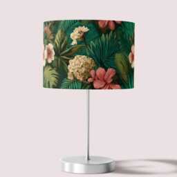 Green Tropical Print Velvet Lampshade 25cm 30cm 35cm 40cm 45cm - Drum Lamp Shade Handmade Home Decor Ceiling Floral Leaves Tiki Hula - thumbnail 4
