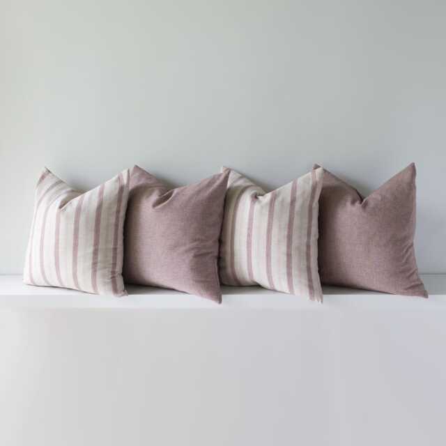 Cushion Cover Set - 4, Pastel Red Stripes, Cotton Linen, Farmhouse - image 1
