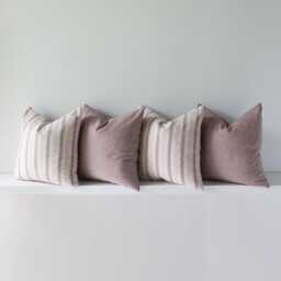Cushion Cover Set - 4, Pastel Red Stripes, Cotton Linen, Farmhouse - thumbnail 1