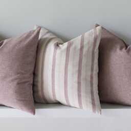 Cushion Cover Set - 4, Pastel Red Stripes, Cotton Linen, Farmhouse - thumbnail 3