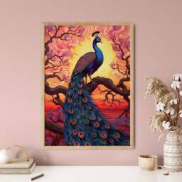 Peacock Art Nouveau Print Sunset Bird Painting - thumbnail 2