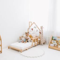 Montessori Floor Bed With Legs & Slats For Toddler, Playhouse, Kids Furniture Bedroom, Platform Frame, Nursery Handmade Furniture - thumbnail 3