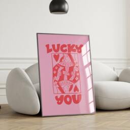 Lucky You Print, Queen Print, Poster, Trendy Playing Card Retro Wall Art, Pink Gallery Modern 2389 - thumbnail 3