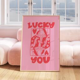 Lucky You Print, Queen Print, Poster, Trendy Playing Card Retro Wall Art, Pink Gallery Modern 2389 - thumbnail 2