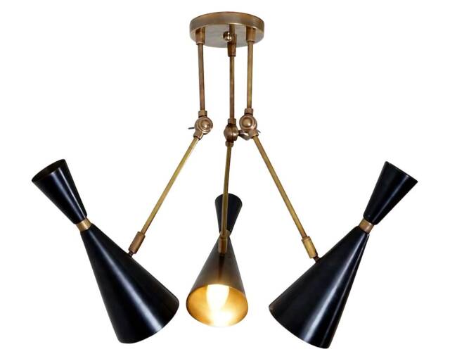 Mid Century Modern Brass Ceiling Light Fixture Lamp Low Ceiling, Handmade Italian Stilnovo Inspired Spot 3 Lights - image 1