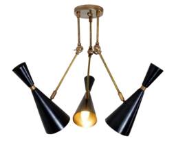 Mid Century Modern Brass Ceiling Light Fixture Lamp Low Ceiling, Handmade Italian Stilnovo Inspired Spot 3 Lights - thumbnail 1