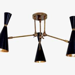 Mid Century Modern Brass Ceiling Light Fixture Lamp Low Ceiling, Handmade Italian Stilnovo Inspired Spot 3 Lights - thumbnail 2