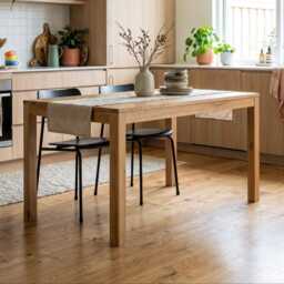 Solid Oak Dining Table - Farmhouse Kitchen Furniture, Natural Wood Room Piece - thumbnail 2
