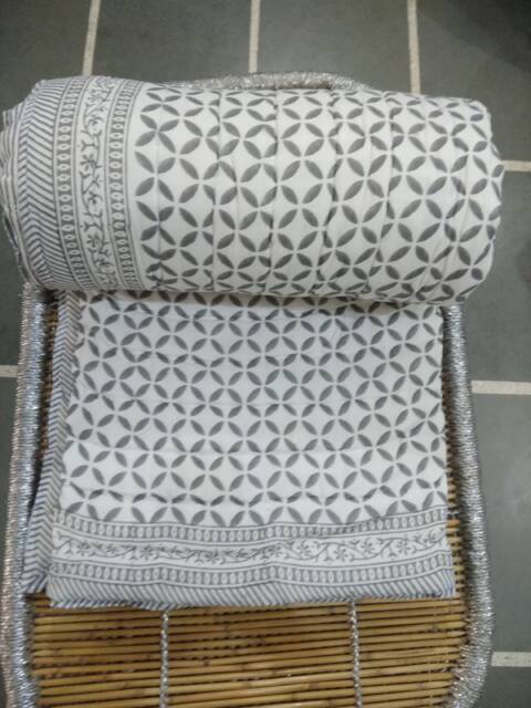 Hand Block Print Cotton Kantha Quilt Bedspread - image 1