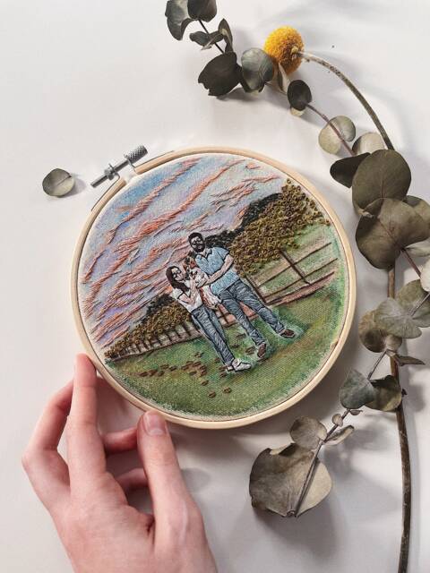 Custom House Embroidery Portrait Hoop Art - Personalized From Photo- Family Home Decor- Wooden Custom - image 1
