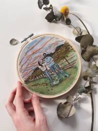 Custom House Embroidery Portrait Hoop Art - Personalized From Photo- Family Home Decor- Wooden Custom - thumbnail 1