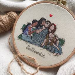 Custom House Embroidery Portrait Hoop Art - Personalized From Photo- Family Home Decor- Wooden Custom - thumbnail 2
