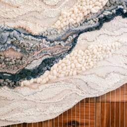 Large Woven Tapestry Blue & White Fiber Art Wall Hanging - thumbnail 3