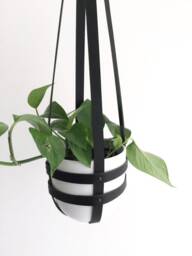 Modern Hanging Planter Minimalist Leather Plant Hanger Indoor Ceiling Black Boho Pot Timeless Home Decor Housewarming Gift - thumbnail 2