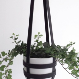 Modern Hanging Planter Minimalist Leather Plant Hanger Indoor Ceiling Black Boho Pot Timeless Home Decor Housewarming Gift - thumbnail 3