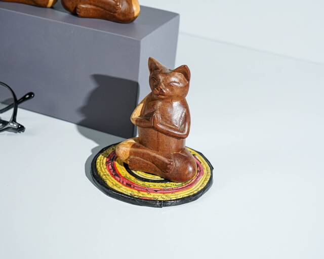 Yoga Cat Sculpture, Figurine, Wood Carving, Artwork, Office Decoration, Meditation, Buddha Statue, Unique Decor, Birthday Gift - image 1