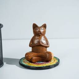 Yoga Cat Sculpture, Figurine, Wood Carving, Artwork, Office Decoration, Meditation, Buddha Statue, Unique Decor, Birthday Gift - thumbnail 3