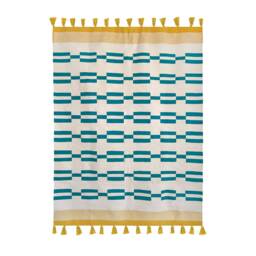 Echo Flatwoven Cotton Kilim Rug Yellow White Turquoise Tassels Southwestern Minimalist Living Kids Office Room Decor Area Runner 8x10 - thumbnail 2